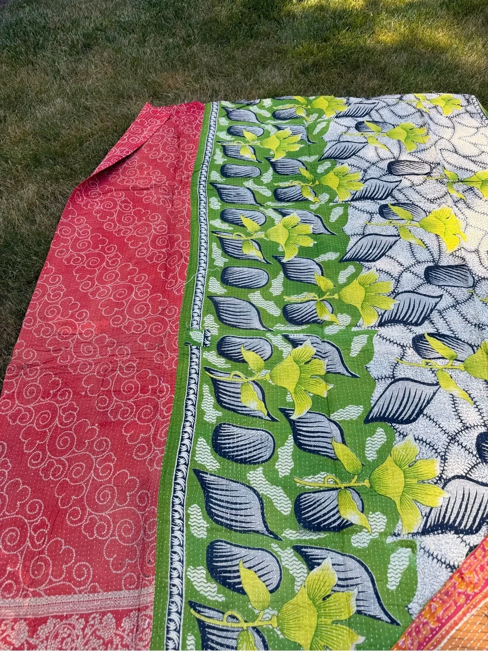 Vintage Handmade Kantha Quilt Blanket - Reversible Boho Cotton Throw